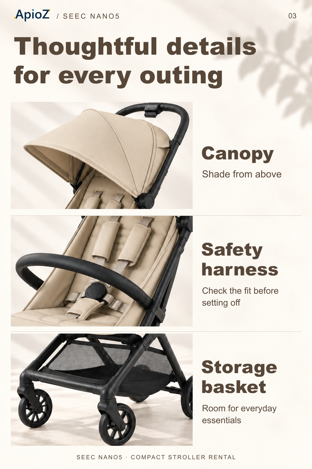 Canopy, harness and basket